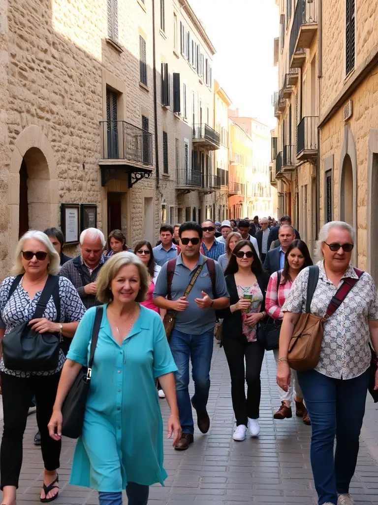 A group of students participating in a historical walking tour of La Rochefoucauld-en-Angoumois, led by a knowledgeable guide.
